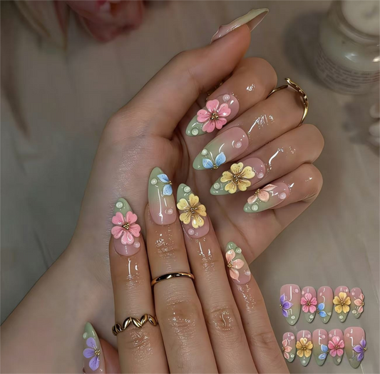 A1001 Dewy Garden Nails - Handmade Press-On Nails