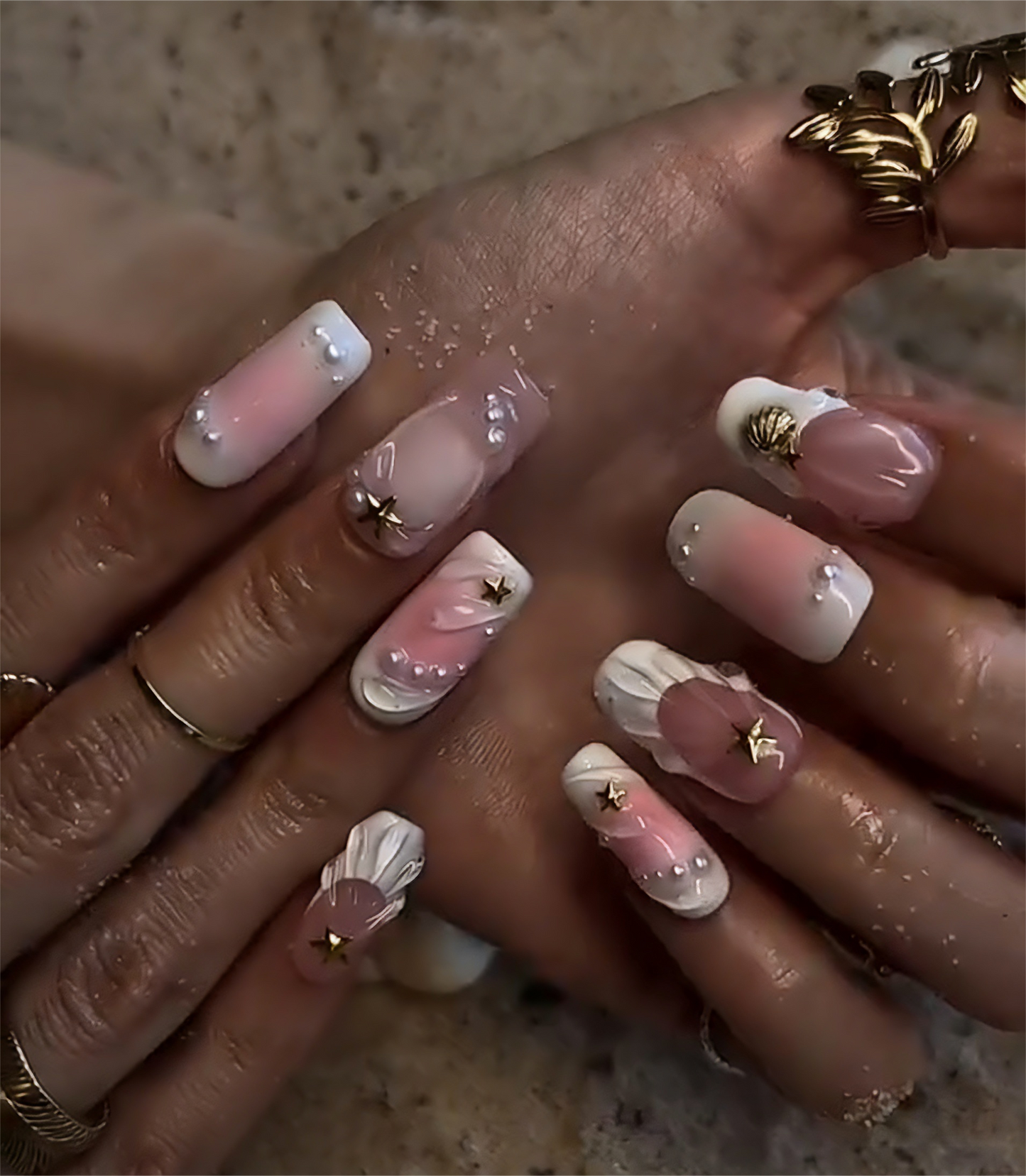 S1001 Mermaid Seashell Nails - Handmade Press-On Nails
