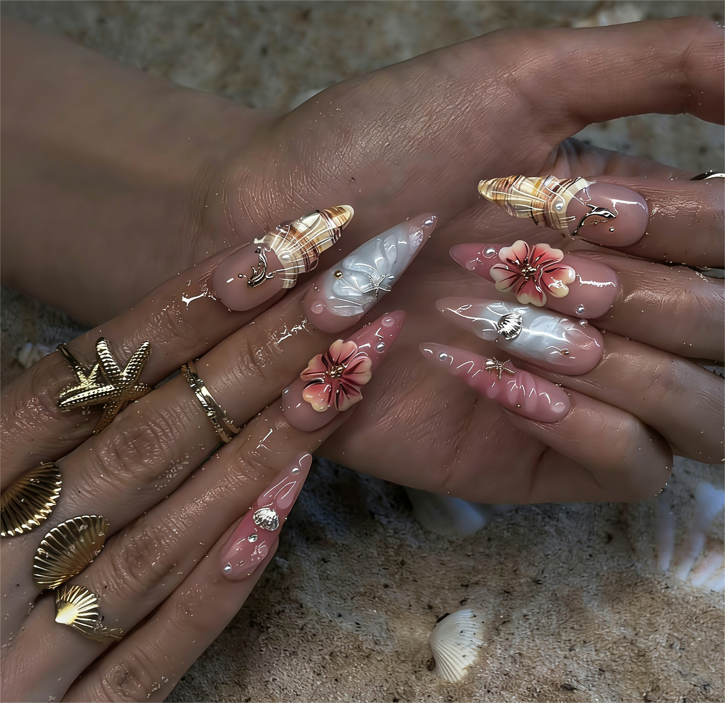 ST1001 Tropical Plumeria Nails - Handmade Press-On Nails