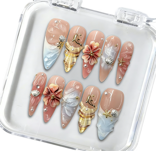 ST1001 Tropical Plumeria Nails - Handmade Press-On Nails