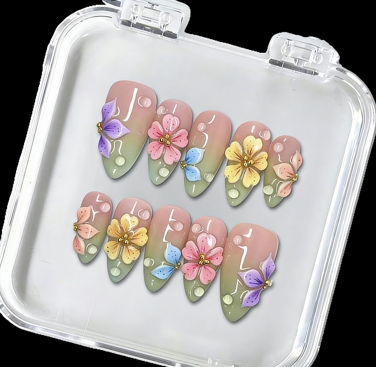 A1001 Dewy Garden Nails - Handmade Press-On Nails