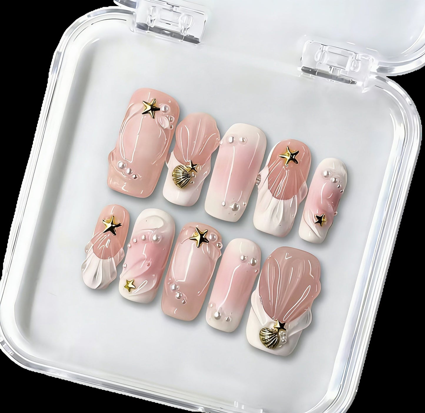 S1001 Mermaid Seashell Nails - Handmade Press-On Nails