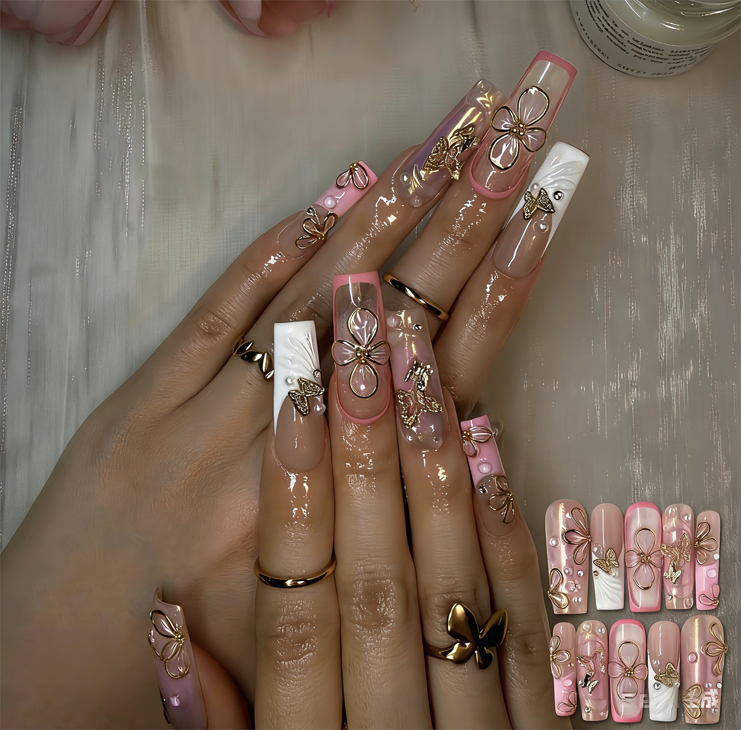 C1001 Butterfly Kisses Pink nails - Handmade Press-On Nails