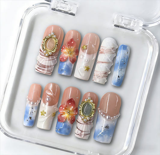 C1002 Lavender Glow Cat Eye Nails - Handmade Press-On Nails